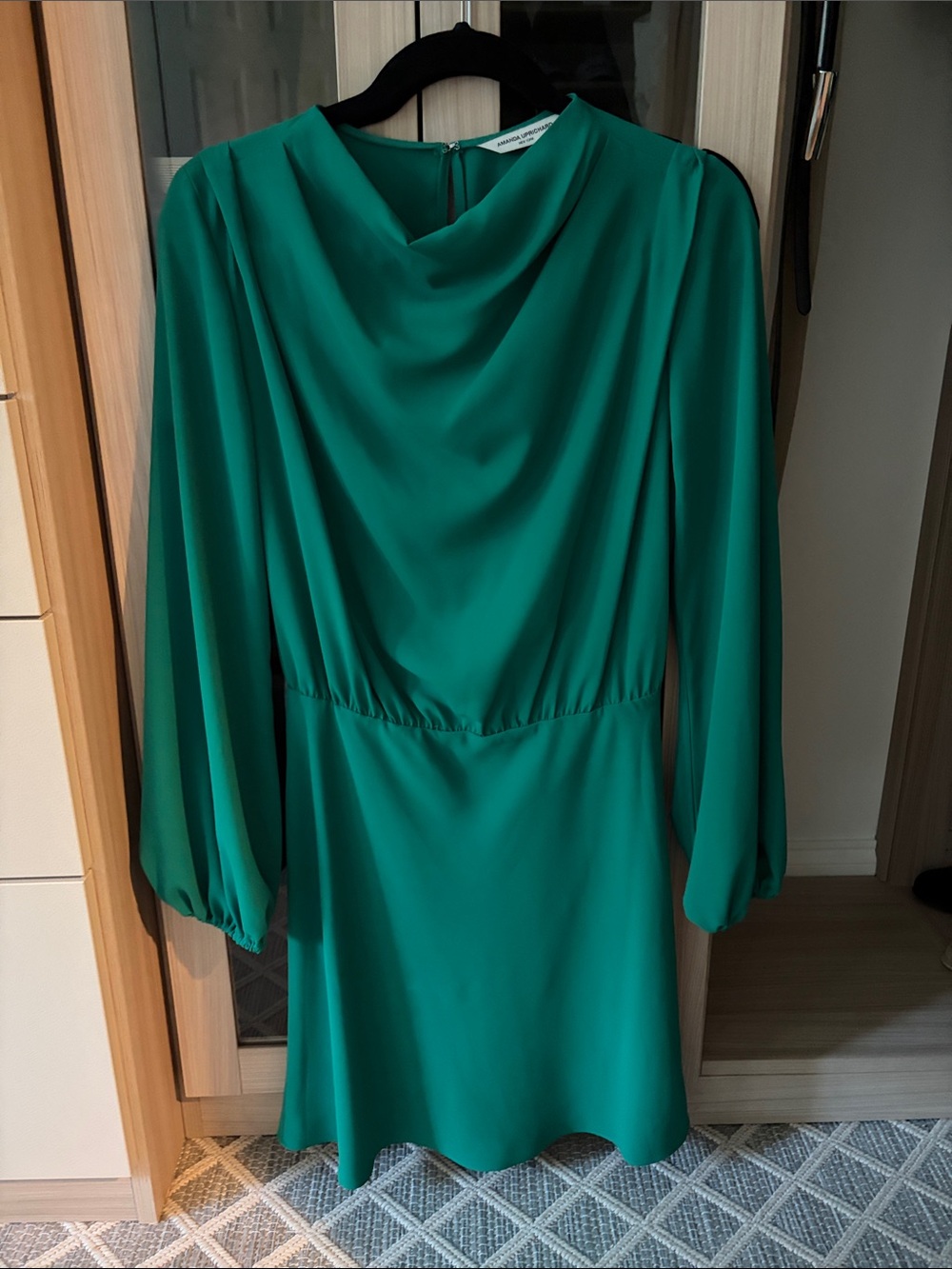 Amanda Uprichard Emerald Green Long-Sleeve Cowl Neck Dress